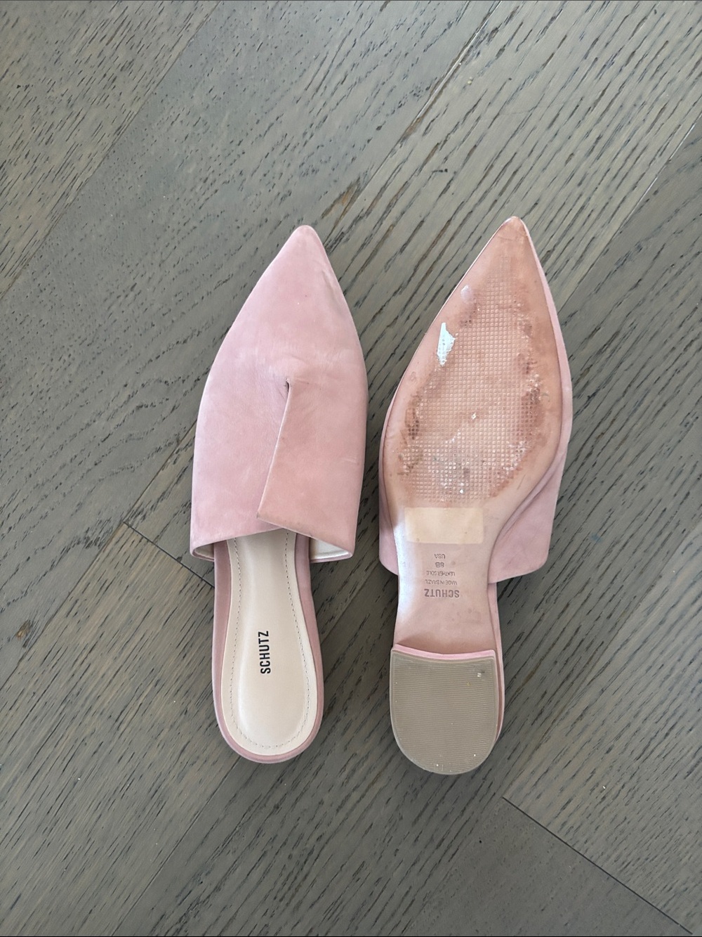 SCHUTZ Blush Pink Suede Pointed Slip-On Mules - Picture 3 of 3